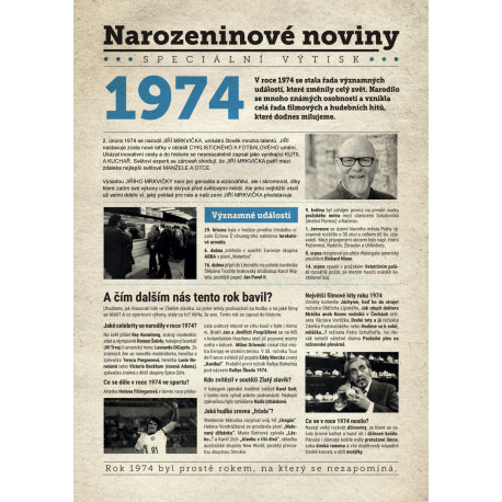 Narozeninové noviny 1974 s vlastním textem