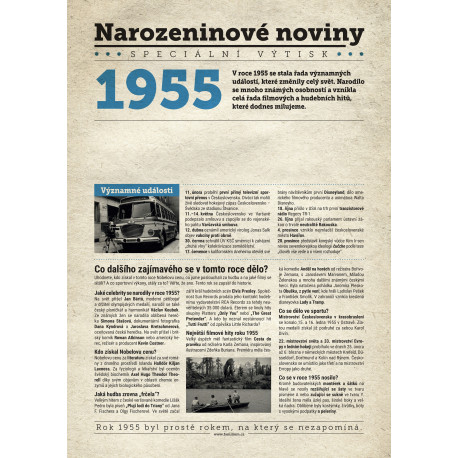 Narozeninové noviny 1955 s vlastním textem a fotografií