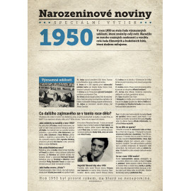 Narozeninové noviny 1950 s vlastním textem a fotografií